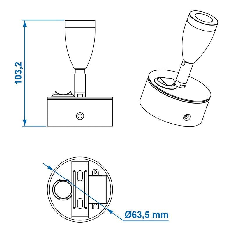 Spot monté en surface 1-led pivotante 12V 160lm Ø65x70-110mm