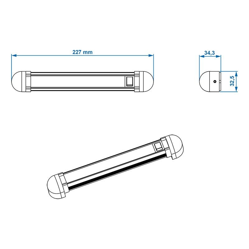 Lumière Linéaire 10-leds 12V 150lm 225x35x33mm