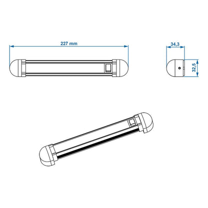 Lumière Linéaire 10-leds 12V 150lm 225x35x33mm