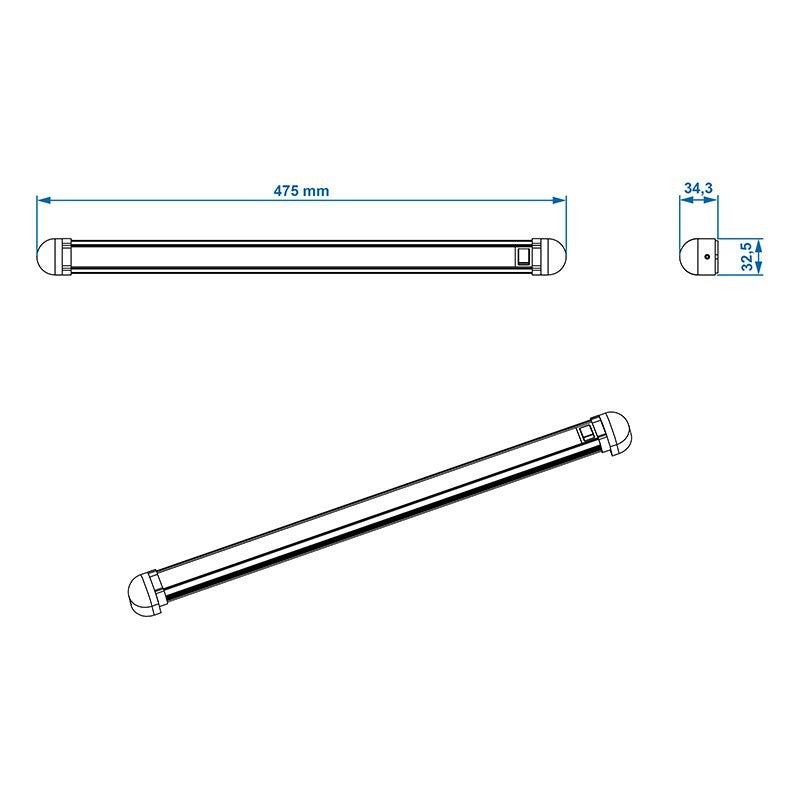 Lumière Linéaire 30-leds 12V 450lm 470x35x33mm