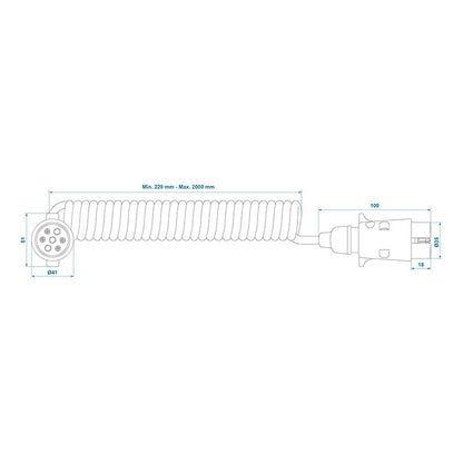 Câble spiralé 3M avec 2x fiche 7-pôles PVC