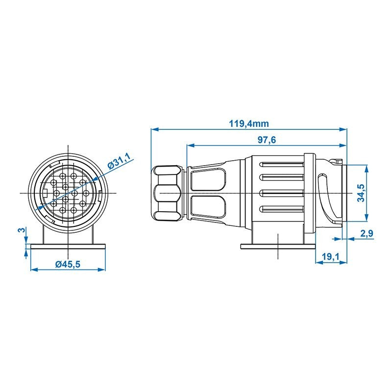 Fiche 13-pôles PVC type Jaeger