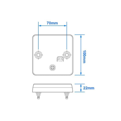 Feu arrière 12/24V fonctions 100x100mm LED