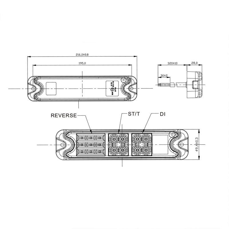 Feu arrière 5 fonctions 192x51mm 21LED