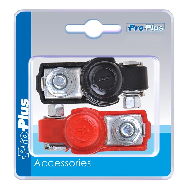 Set de cosses de connexion de batterie (+) et (-) avec protection plastique rouge/noir