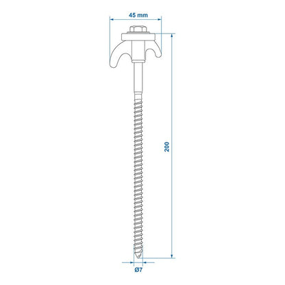 Piquet de tente à visser en métal avec crochet plastique 20cm