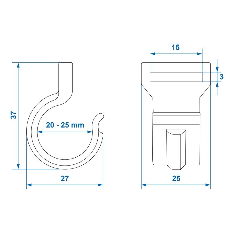 Clip de tente à passant pour tube 20-25mm noir