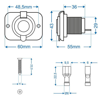 Prise à encastrer d'allume-cigares 12V/24V avec bouchon