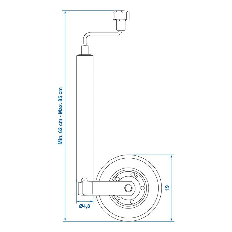 Roue jockey 48mm jante métal avec pneu caoutchouc 200x50mm