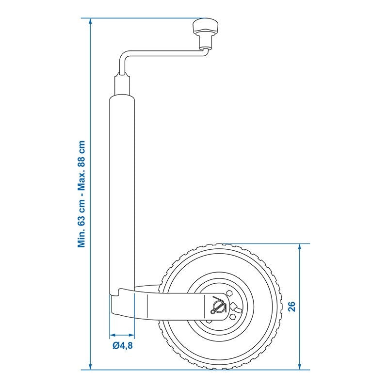 Roue jockey 48mm jante métal avec pneu d'aire 260x85mm