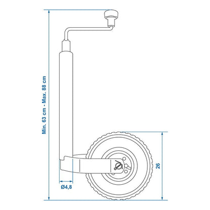 Roue jockey 48mm jante métal avec pneu d'aire 260x85mm