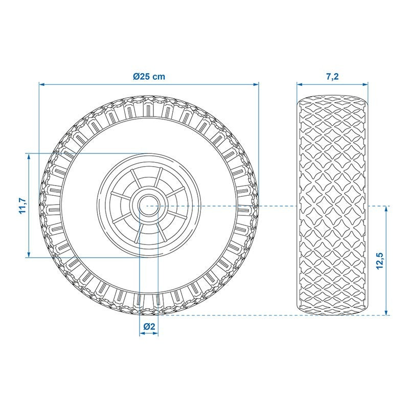 Roulette roue jockey jante plastique avec pneu d'aire 260x85mm