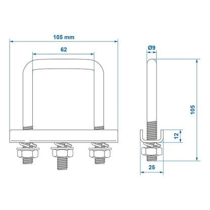 Etrier de fixation en U ronde 60/70mm pour collier roue jockey - jeu de 2 pièces