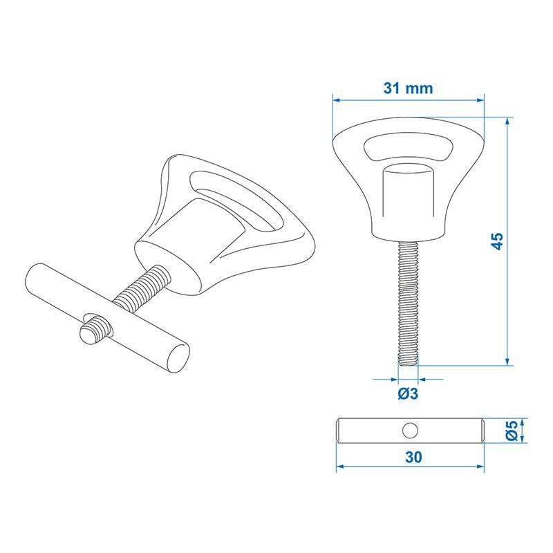 Butée de rail d'auvent avec bouton en plastique 8-10mm - jeu de 2 pièces