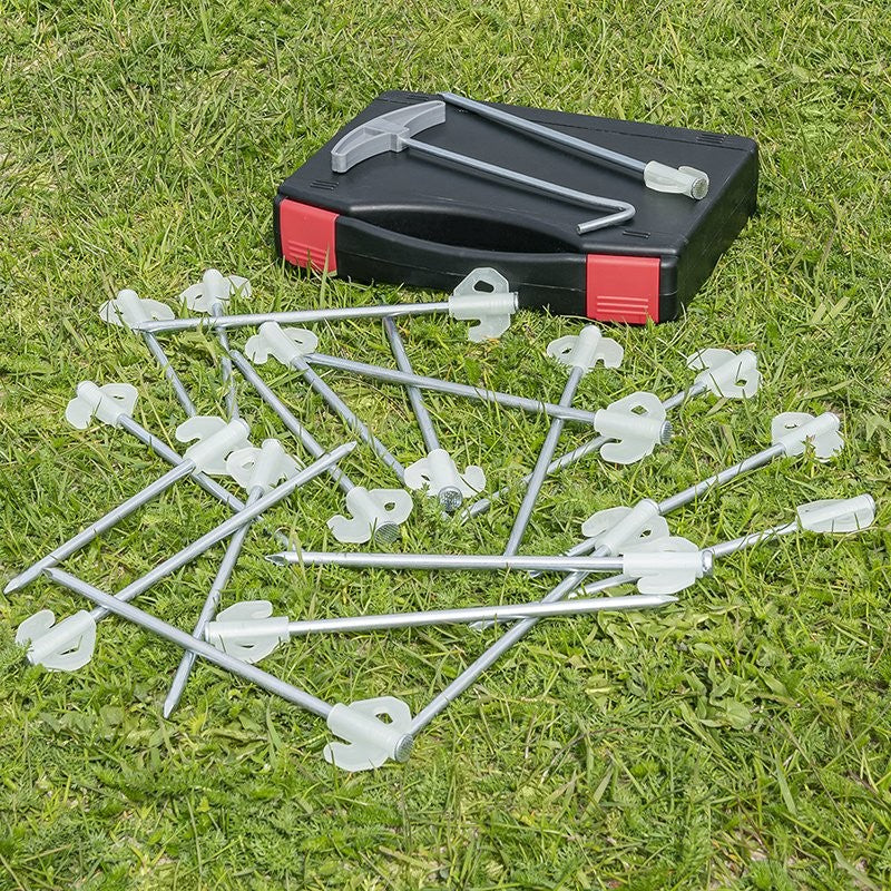 Piquet de tente 20 cm en métal avec crochet plastique + adapteur - jeu de 20 pcs dans coffret