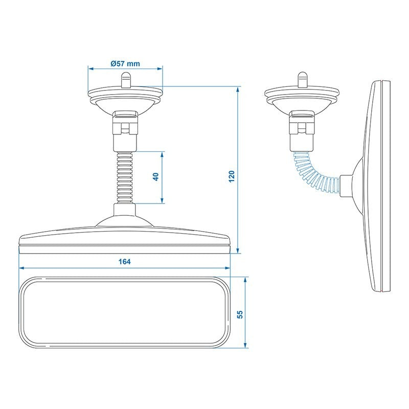 Rétroviseur panoramique à ventouse avec bras flexible de 4 cm