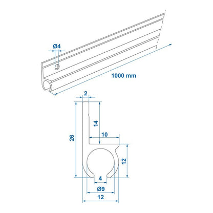 Aluminium rail de tente 90° 100 x 2,7 cm