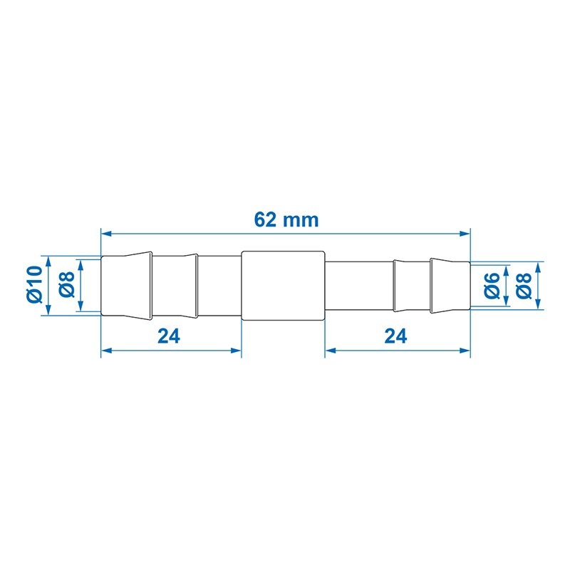 Réducteur de tuyau droit 10x8mm 2 pièces dans blister