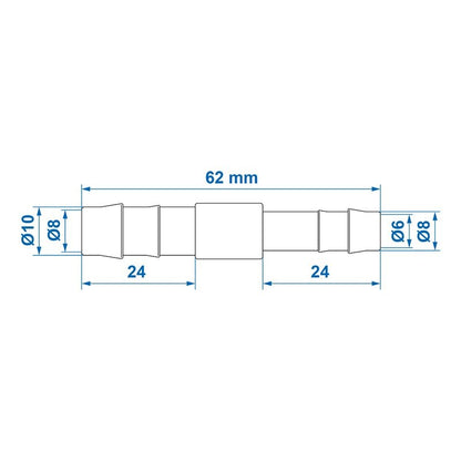 Réducteur de tuyau droit 10x8mm 2 pièces dans blister