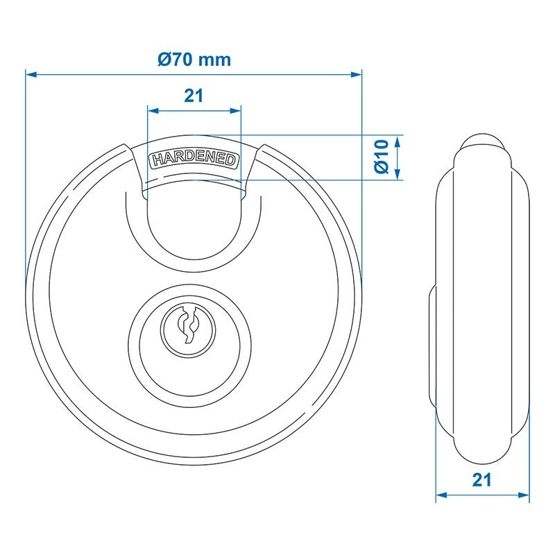 Cadenas à disque Ø70mm dans blister