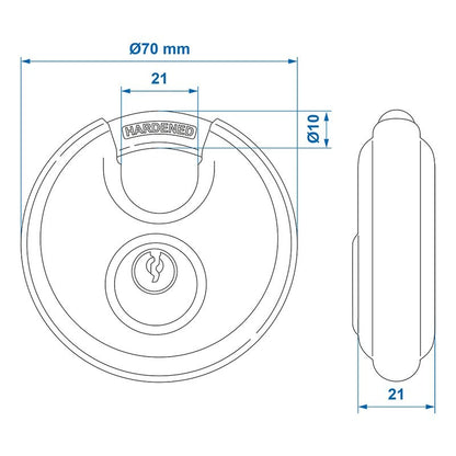 Cadenas à disque Ø70mm dans blister