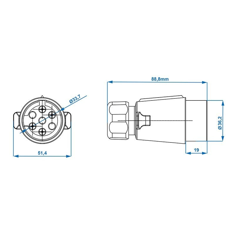 Fiche 7-pôles PVC connexion des cosses plates femelles dans blister