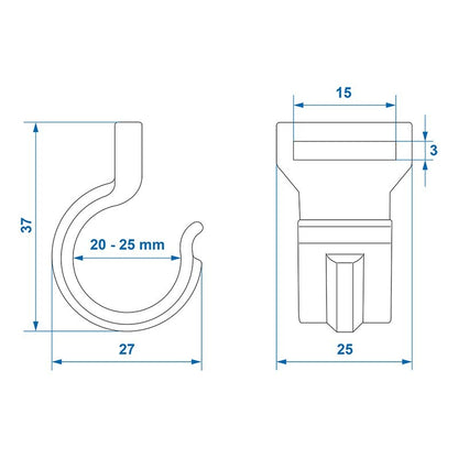 Clip de tente à passant pour tube 20-25mm noir 4 pièces dans blister