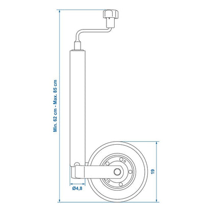 Roue jockey 48mm jante métal avec pneu caoutchouc 200x50mm PM