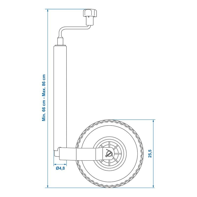 Roue jockey 48mm jante plastique avec pneu PU 260x85mm