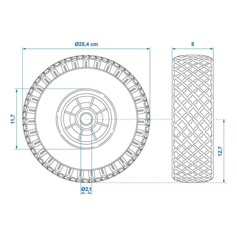 Roue PU avec jante plastique 10" 3.00-4