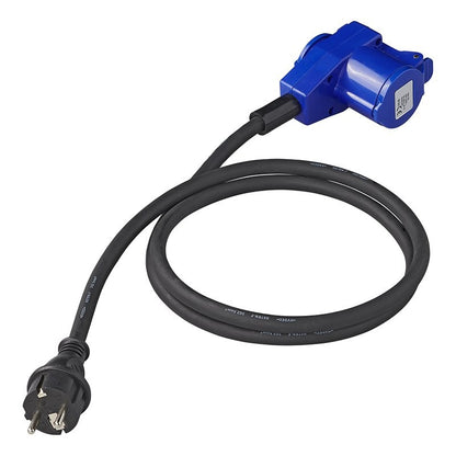Câble adaptateur 150cm 3x2,5mm² fiche Schuko vers prise coudée CEE + prise Schuko