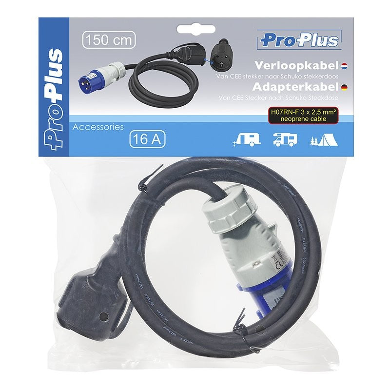 Câble adaptateur 150cm 3x2,5mm² fiche CEE vers prise Schuko