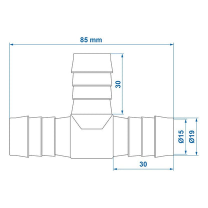 Raccord T pour circuit d'eau 19mm dans blister