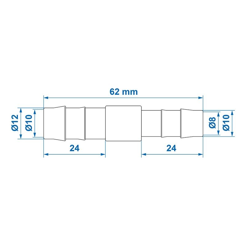 Réducteur de tuyau droit 12x10mm 2 pièces dans blister