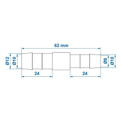 Réducteur de tuyau droit 12x10mm 2 pièces dans blister