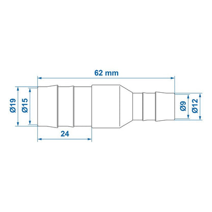 Réducteur de tuyau droit 19x12mm 2 pièces dans blister