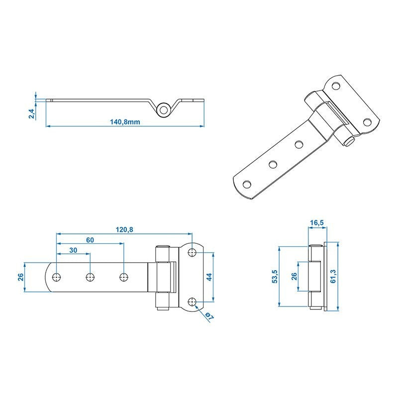 Charnière de porte 143x61mm dans blister