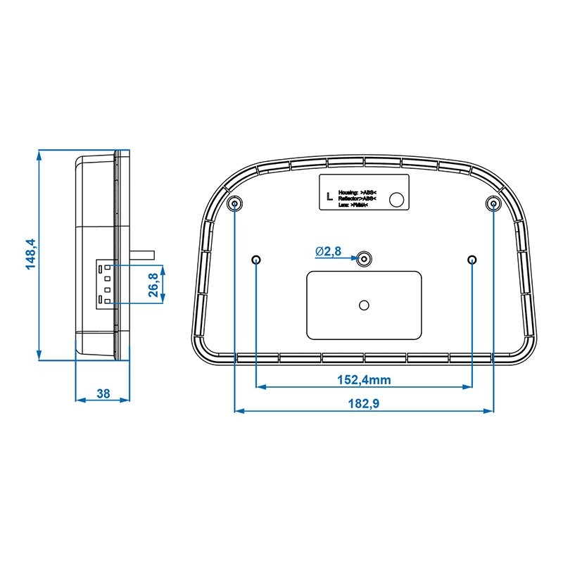 Feu arrière 6 fonctions 240x150mm LED gauche