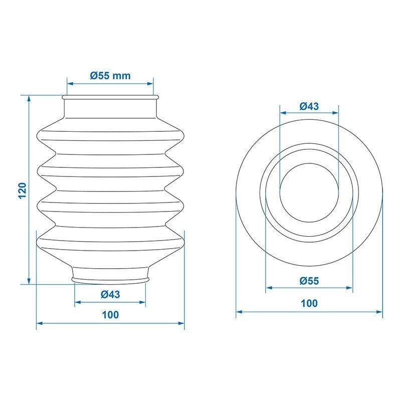 Soufflet pour commande de frein 45/60 L=150 convient à BPW ZAF 1.0-1