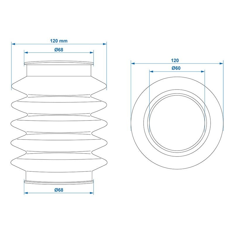 Soufflet pour commande de frein 60/70 L=165 convient à Knott KF/KFG 27-30