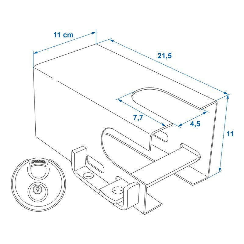 Antivol tête d'attelage 110x110mm avec cadenas à disque PM