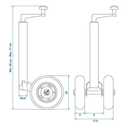 Roue jockey double 48 mm, avec pneus en PU solide, 200 x 50 mm