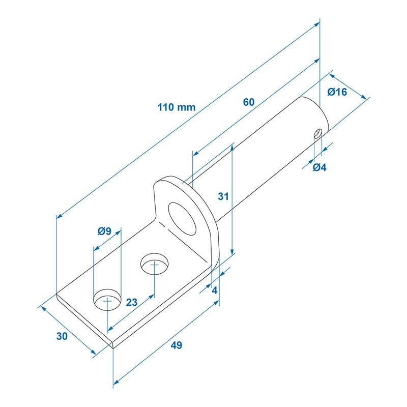 Accrochage 16mm pour charnière de ridelle