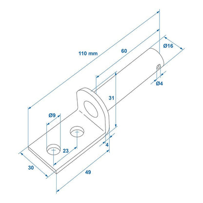 Accrochage 16mm pour charnière de ridelle