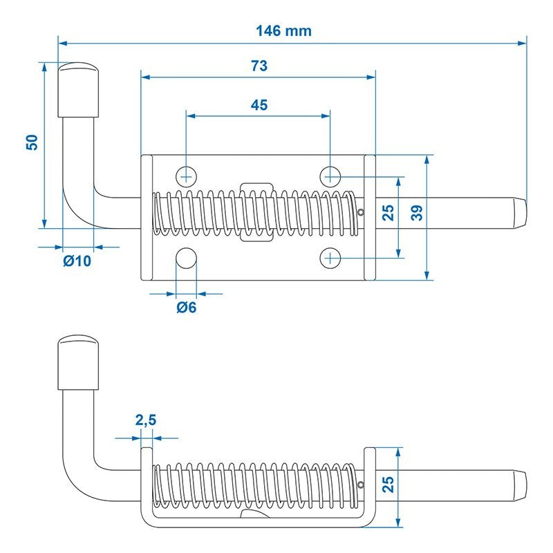 Verrou à ressort Ø10 mm/136 mm