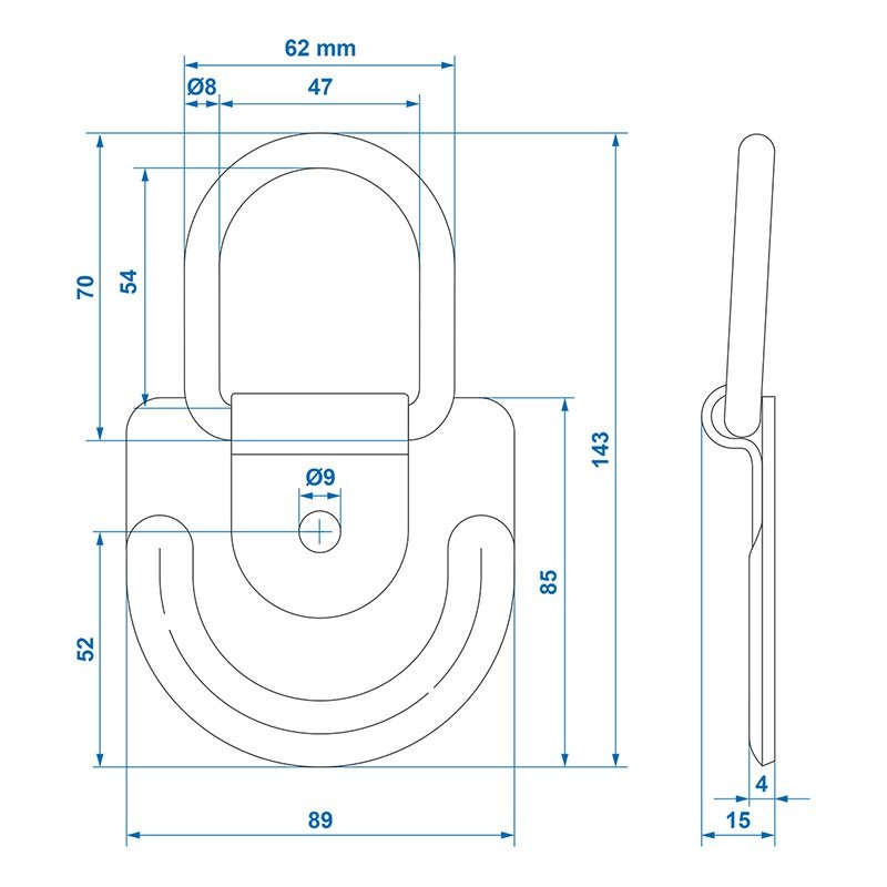 Anneau d'arrimage 89 x 85 mm