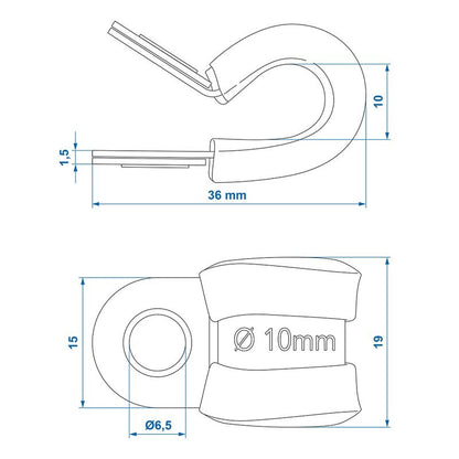 Collier fixation câble 10 mm avec protection en caoutchouc