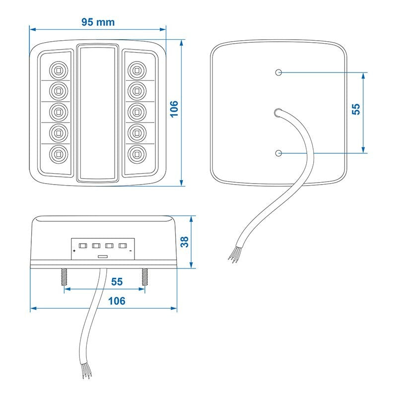 Feu arrière 4 fonctions 98x105mm 14LED PM dans blister