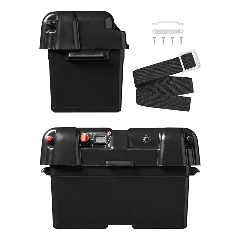 Boîte à batterie 35x18x20cm 2x USB - 1x prise 12V - Voltmètre