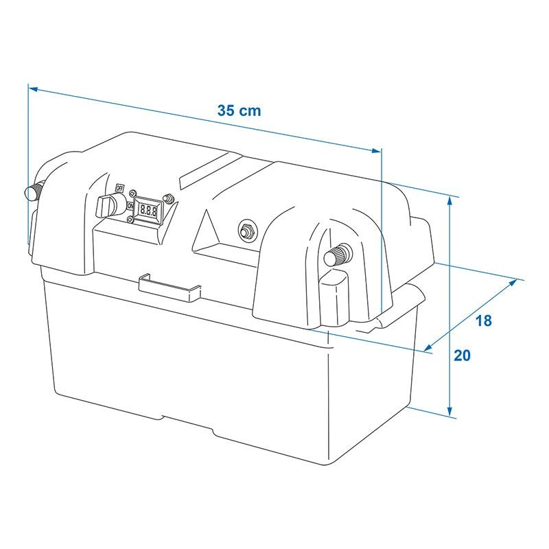 Boîte à batterie 35x18x20cm 2x USB - 1x prise 12V - Voltmètre